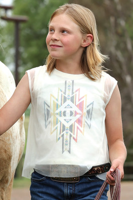 CINCH GIRLS SHEER OVERLAY AZTEC TANK TOP 