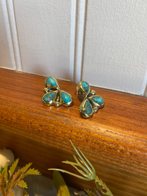 SOL B1449 BRASS TURQUOISE TEARDROP EARRINGS