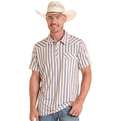 ROCK & ROLL MENS WESTERN STRIPED POLO