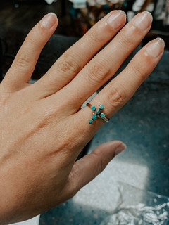 SOL BRASS/TURQ CROSS ADJUSTABLE RING