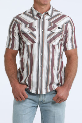 CINCH MENS CAMP STRIPPED PEARL SNAP SHORT SLEEVE 