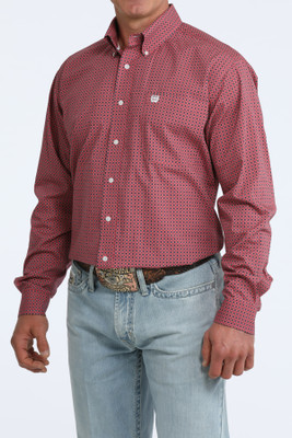 CINCH MENS PINK BUTTON UP LONG SLEEVE 