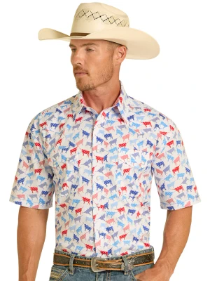 SHORT SLEEVE SNAP LONGHORN WHITE SHIRT 