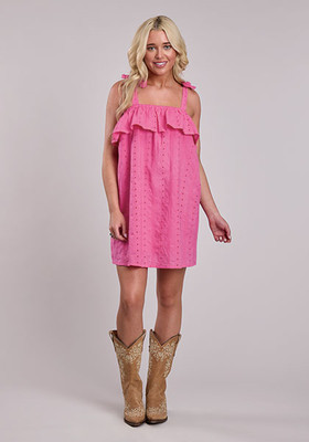 ROPER WOMENS HOT PINK EYELET DRESS