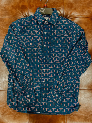 ROPER MENS RED & WHITE LONGHORN PRINT LONG SLEEVE