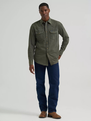 WRANGLER MENS DENIM SHIRT - OLIVE GREEN