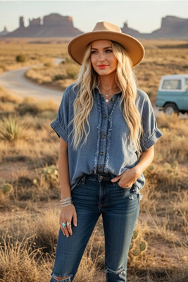 DENIM FRAYED TOP