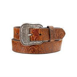 ARIAT WOMENS FLORAL EMBOSSED BELT - BROWN 