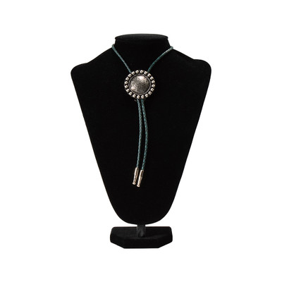DARK GREEN FLORAL ENGRAVED ROUND BOLO TIE 
