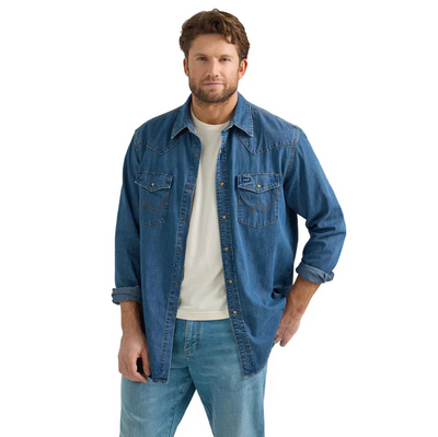 WRANGLER MEN'S CLASSIC DENIM PEALR SNAP SHIRT