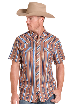 ROCK & ROLL MENS TEK NEUTRAL STRIPED SNAP SHORT SLEEVE