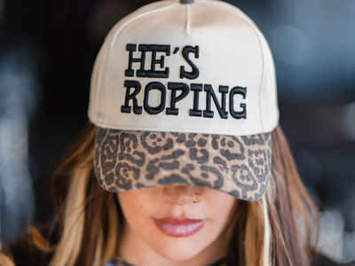 HE'S ROPING TRUCKER HAT - LEOPARD