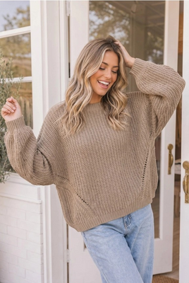 CAMEL TAN WAFFLE KNIT OVERSIZED SWEATER