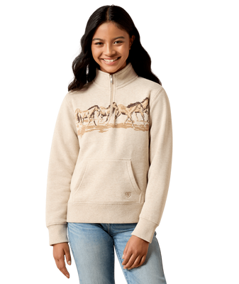 ARIAT RUNNING WILD 1/4 ZIP SWEATSHIRT - YOUTH