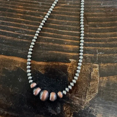 18" STERLING SILVER PEARLS WITH CENTERED GRADUATED COPPER 