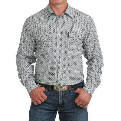 CINCH MEN'S WHITE ARENAFLEX GEOMETRIC PEARL SNAP