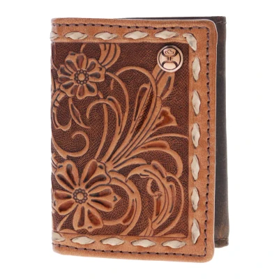 HOOEY FLORAL TOOLED TRIFOLD LEATHER WALLET