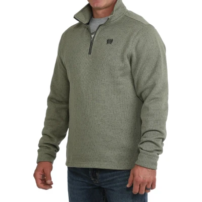 CINCH MEN'S OLIVE GREEN 1/4 ZIP RIBBED PULLOVER