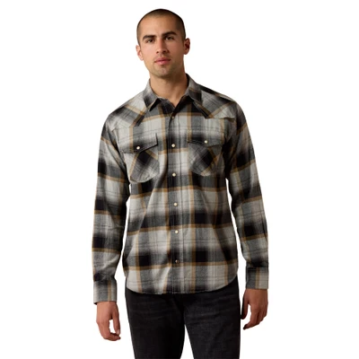 ARIAT MENS RETRO PLAID FITTED LONG SLEEVE PEARL SNAP SHIRT
