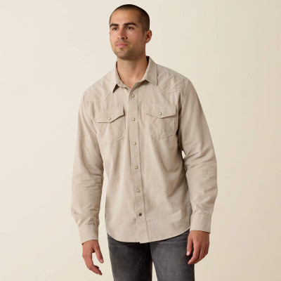 ARIAT MENS FITTED CORDUROY SNAP SHIRT - SAND