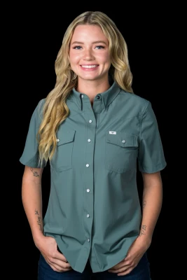 FERRELL WOMENS CORE AQUA SHORT SLEEVE PEARL SNAP