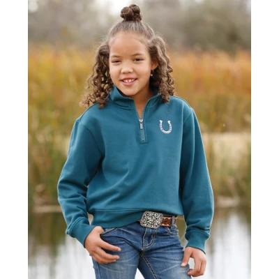 CRUEL GIRLS TEAL HORSESHOE QUARTER ZIP PULLOVER