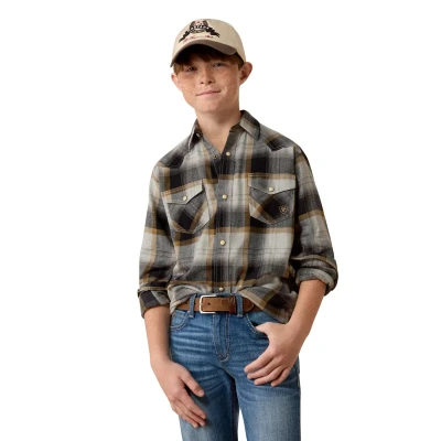 ARIAT BOYS HEINZ RETRO LONG SLEEVE PLAID SHIRT