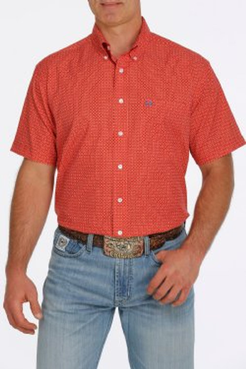 CINCH RED PRINT BUTTON UP SHORT SLEEVE