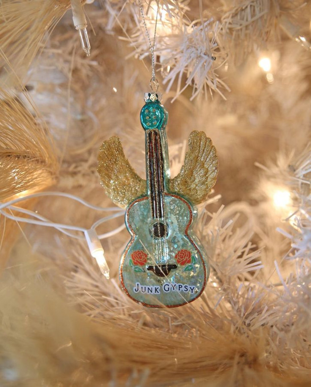 JUNK GYPSY GLASS ORNAMENT GUITAR