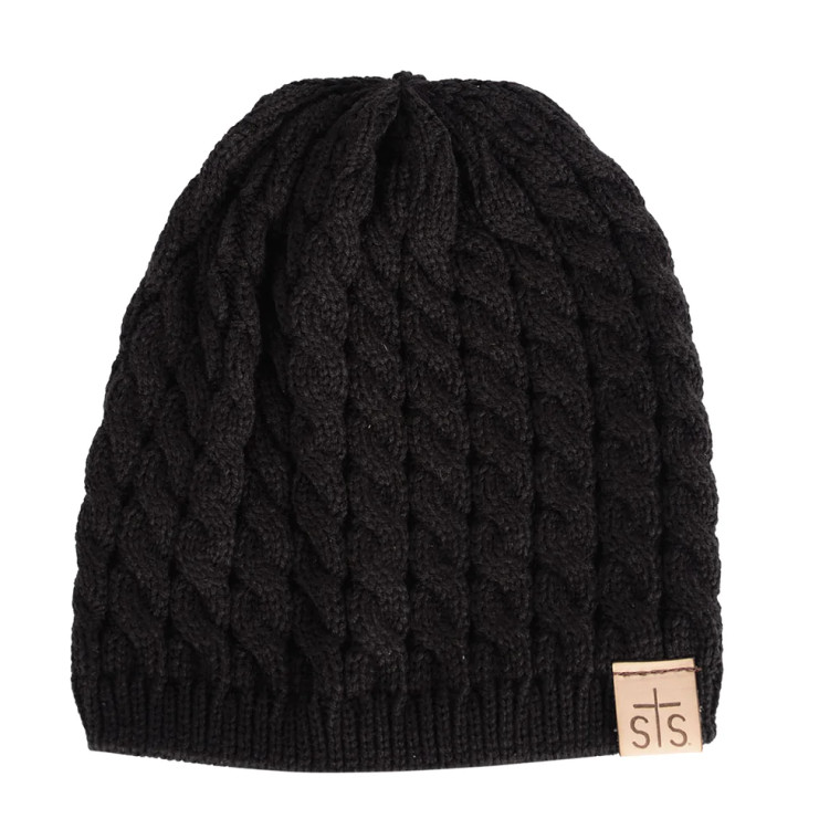 STS BEANIE CABLE KNIT BLACK