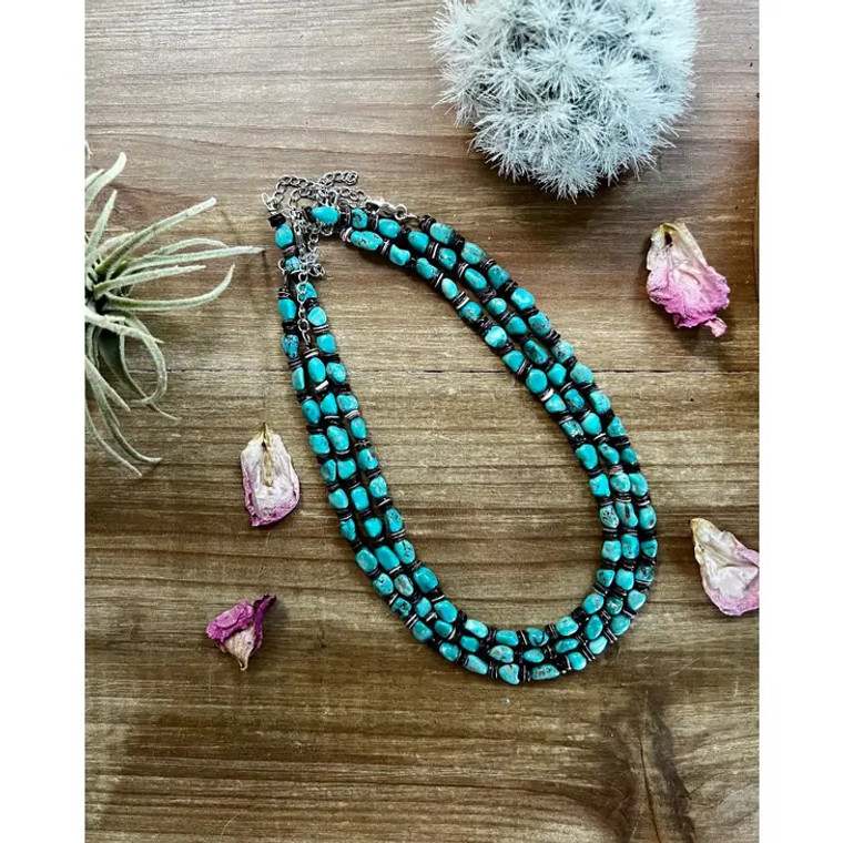 14 INCH REAL TURQUOISE NECKLACE FRINGE WESTERN WEAR