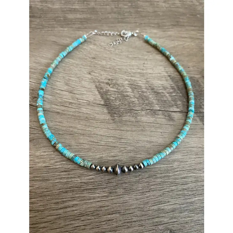 REAL NAVAJO CHOKER WITH COMPOSITE TURQUOISE