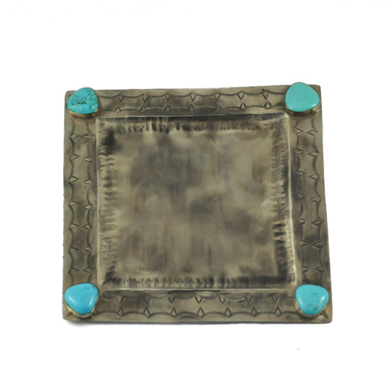 SQUARE SILVER STAMPED TRAY 4 STONES