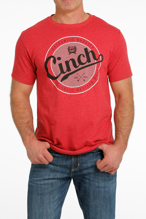 CINCH MEN'S SHORT SLEEVE TEE LOGO HEATHER RED