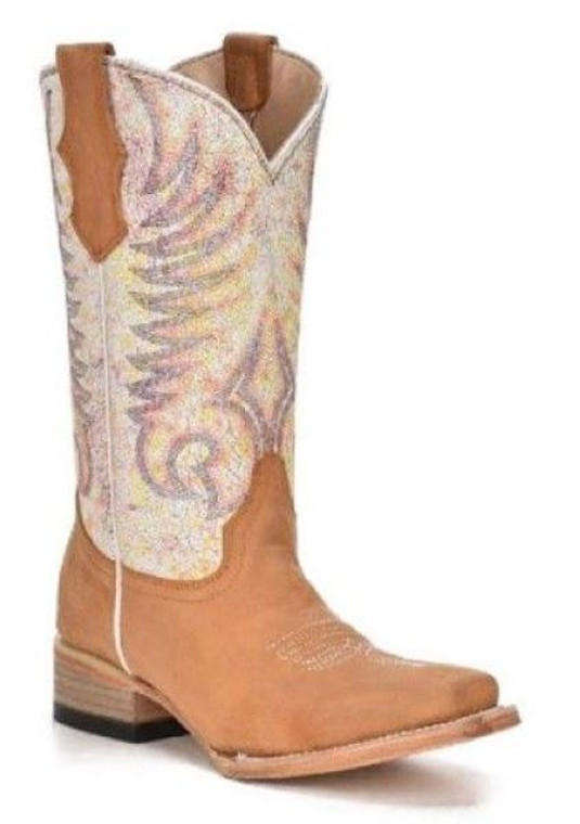 CIRCLE G J7125 YOUTH TAN/WHITE SQUARE TOE BOOT 