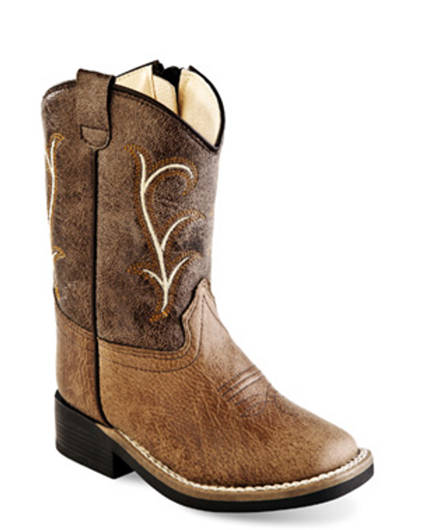 OLD WEST KIDS TAN STITCH SQUARED TOE BOOTS