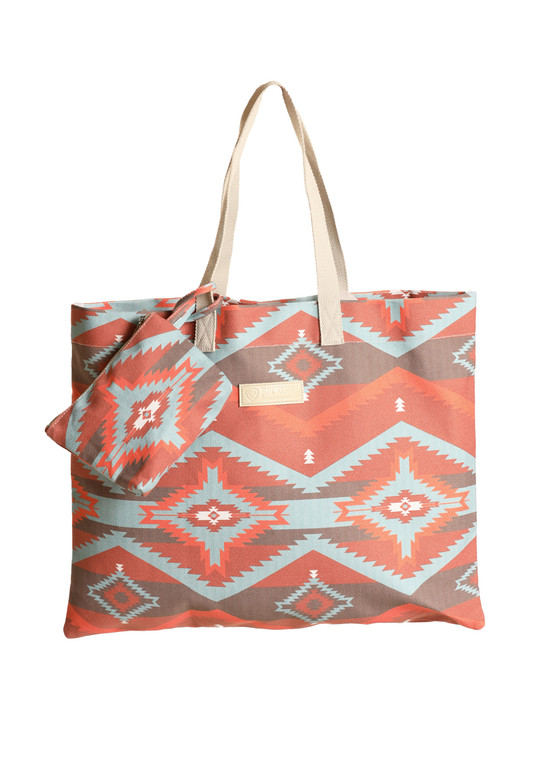 R&R BAG PLEATHER LIGHT BLUE & PEACH AZTEC