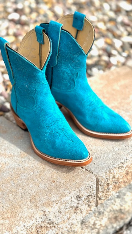 FENOGLIO WOMEN'S TURQUOISE ROUGHOUT BOOTIE