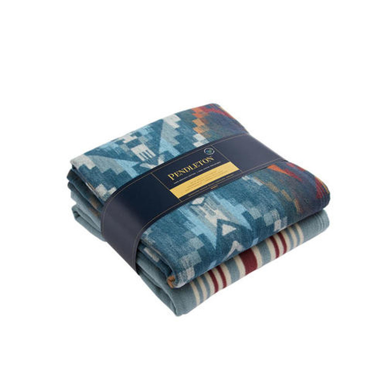 PENDLETON CARICO LAKE/STRIPE ORGANIC COTTON THROW GIFT PACK