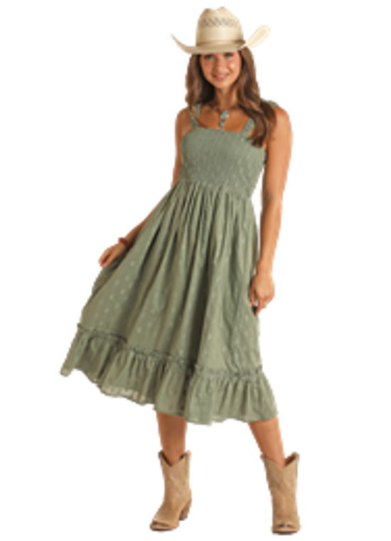 R&R EYELET MAXI DRESS JADE