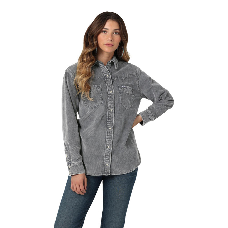 WRANGLER WOMENS BLACK CORDUROY SNAP SHIRT