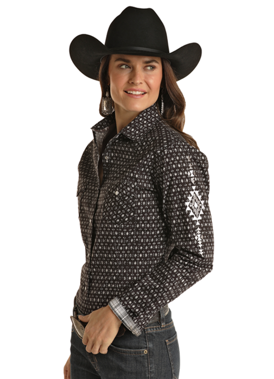 PANHANDLE WOMEN'S LONG SLEEVE BLACK PRINT SHIRT