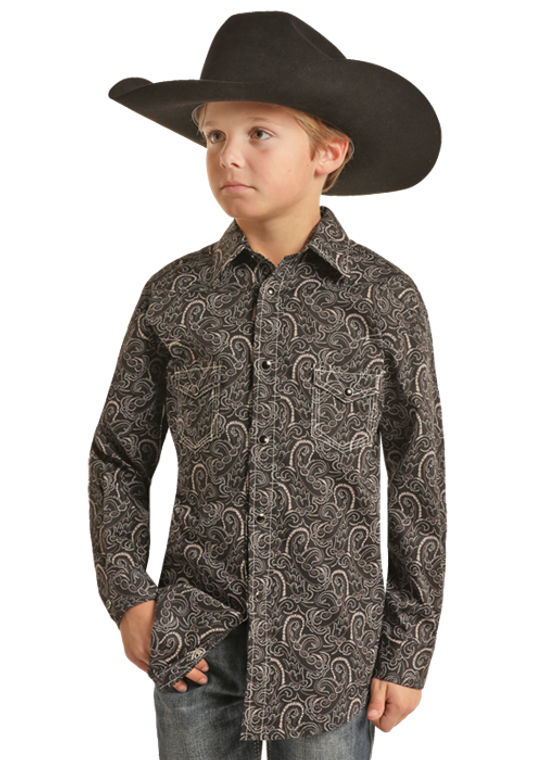 ROCK & ROLL BOYS LONG SLEEVE SHIRT PAISLEY BLACK