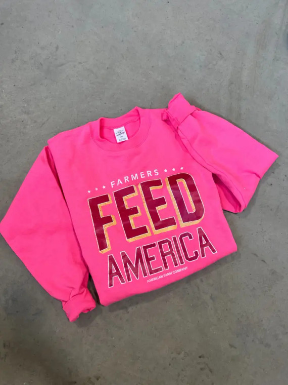 PINK FARMERS FEED AMERICA SWEATSHIRT