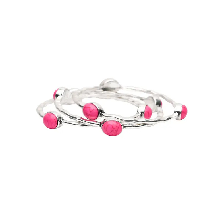 WESTCO SET OF 3 SILVER BANGLES WITH PINK STONES