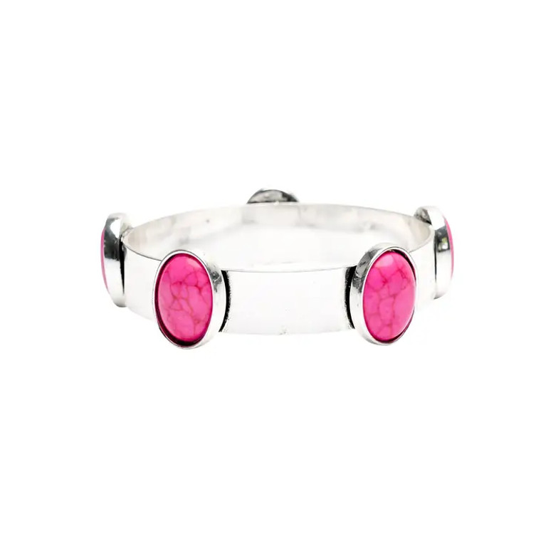 WESTCO BURNISHED SILVER BANGLE WITH PINK STONES