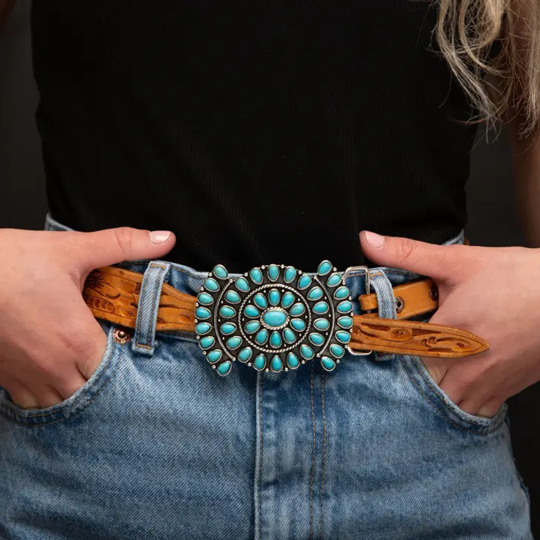 WESTCO TURQUOISE BOW TIE CLUSTER BUCKLE