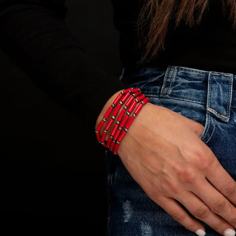 WESTCO 5 STRAND RED BEADED BRACELET