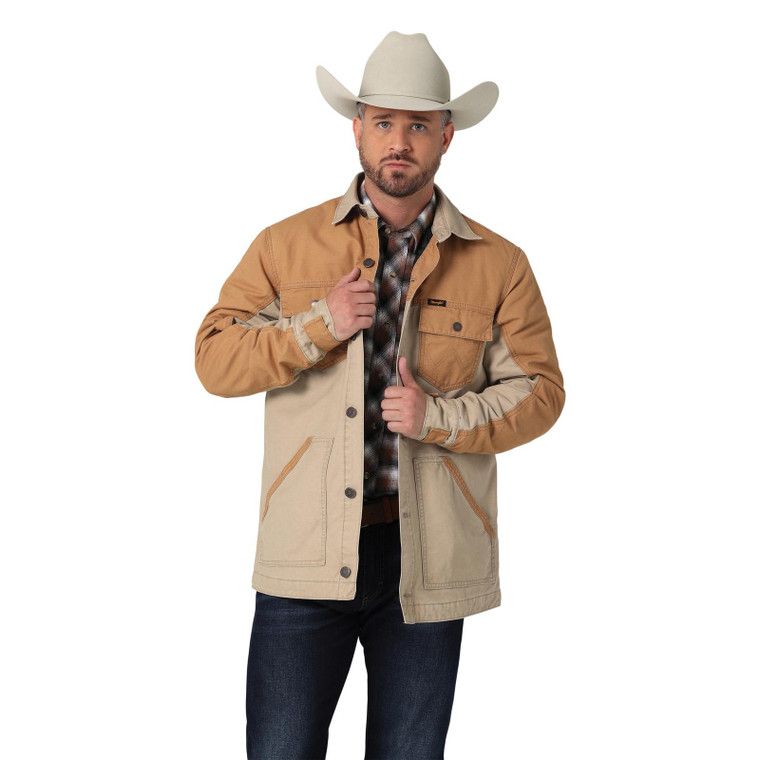 WRANGLER MEN'S MIXED CANVAS CHORE COAT KHAKI