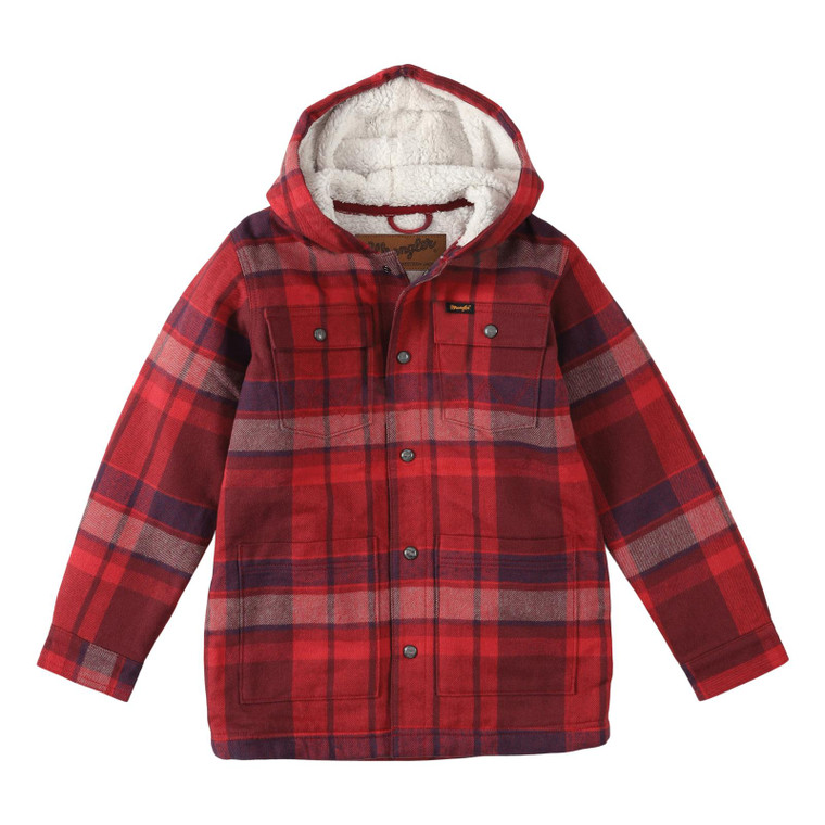 WRANGLER BOYS HOODED FLANNEL SHIRT JACKET